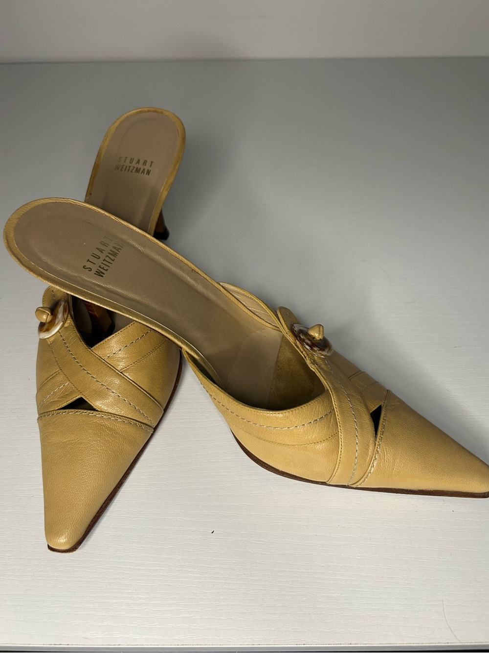 Stuart Weitzman point to kitten heel mules 10
